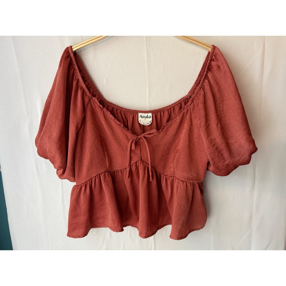 ARULA Top Plus Size OX Rust Babydoll Y2K Milkmaid Boho Bubble Peasant Ren Fair